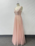 Sleeveless Evening Dresses V-Neck Sequined Embroidery Long Party Gown Clothing Elegant Mesh A-Line Formal Wedding Dress