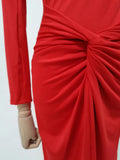 Solid Slimming Spliced Appliques Dresses for Women Slash Neck Long Sleeve High Waist Sexy Dress Female New