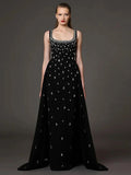 Elegant Celebrity Evening Party Gowns Women's Heavy Industry Diamonds Beading Sleeveless Tank Long Dress Vestidos