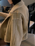 Retro Suede Coat Women's Hong Kong Style Double Breasted Suit Collar Winter New Arrival Chic Lightweight Luxury Coat