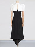 Hit Color Spliced Shawl Elegant Long Dress Women Square Collar Sleeveless High Waist Evening Dresses Female New Autumn 2024