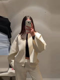 Elegant Women's Knitted Cropped Jacket Coat Cardigan Long Sleeve Sweater Top Streetwear Outfit 2026 Spring New Casual Daily Wear