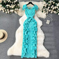 Women Ruffles Splicing V-neck Sleeveless Bodycon Midi Pleated Maxi Long Dress  Birthday Sexy Club Party Even Dresses