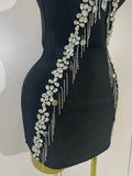 Sexy Strapless Diamond Chain Black Backless Bodycon Bandage Mini Dress Women Elegant Prom Gown Club Evening Party Birthday Dress