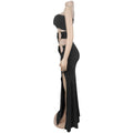 Women Sexy Strapless Cutout Maxi Dress Gold Metal Ring Decor High Waist Side Slit Bodycon Long Dress Clubwear Night Vestido