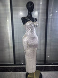 Gold Silver Shining Sequins Women Sexy Strap V-Neck Bodycon Long Dress Celebrity Red Carpet Evening Party Clothing