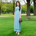 Women Aodai Vietnamese Traditionally Dress Long Qipao Two-piece Wide-leg Pants Cheongsam Aodai Dress Aodai Vetnam Clothing