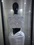 Luxury Women Sparkly Crystal Mesh See Through 2 Pieces Long Gowns Dress Elegant Evening Party Celebrity Red Carpet Outfit