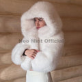 Winter 2026 Pure White Mountain Fashion Hooded Cropped Faux Fur Coat Women Fluffy Eco Fox Fur Jacket Girls Hot Overcoat