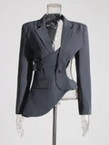 Solid Hollow Out Casual Irregular Blazers For Women Notched Collar Long Sleeve Spliced Button Temperament Blazer Female New