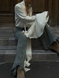 Elegant Lace Up Women Shirts V Neck Long Sleeve Chic Loose Shirt for Office Commute Meetup Wear Fashion Autumn New
