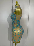 Sparkly Rhinestones Sexy Mesh See Through Dress Party Evening Prom Celebrate Birthday Dress Singer Dancer Show Stage Wear