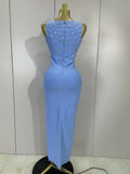 Elegant Birthday Gowns Luxury Diamonds Sleeveless Bodycon Bandage Long Dress High Street Celebrate Evening Prom Club Party Dress