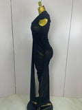 Women Sexy Sleeveless O-Neck Hollow Out Mesh Bodycon Long Dress Fashion Show Celebrate Celebrity Evening Birthday Party Dress