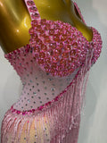 Women Luxury Prom Gowns Sparkly Rhinestones Tassel Mesh Maxi Long Luxury Birthday Celebrity Sexy Evening Club Party Dresses