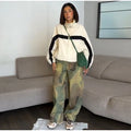 Printed Women Pants Belted Wide Leg Trousers Drawstring Waist Wide Leg Pants Loose Jogger Pants Casual Camouflage Long Pants