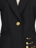 Chic Spliced Metal Pin Slimming Blazer for Women Notched Collar Long Sleeve Patchwork Mesh Hollow Out Fashion Jacket Female
