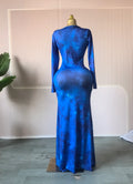 Women Print O-neck Stacked Ruched Bowknot Streamer Mermaid Maxi Midi Dress 2026 Cocktail Birthday Holiday Party Dresses