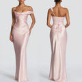 Elegant Satin Corset Long Dresses Women's One Shoulder Maxi Dress Evening Party Wedding Guest Blue Pink Prom Graduation Brown