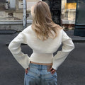 Women's Ribbed Knit Turtleneck Cutout Shoulder Halter Vest Long-Sleeved Shawl 2-Piece Set Slim Y2K Sexy Street Autumn Top