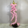Women Sparkly Sequins Pink Feather Mesh Sleeveless Mermaid Maxi Dress Evening Party Birthday Night Club PromGown Sexy Stage Wear
