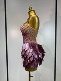 Sparkly Rhinestone Sequins Sexy Strapless Mesh See Through Mini Dress Women Eveing Party Birthday Nightclub Singer Stage Costume