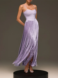 Fashion Sweetheart Spaghetti Strap Maxi Dress for Women Solid Fringe Floor Length Bodycon Back Zipper for Evening Party Club