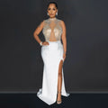 Luxury Woman Evening Party Dress Celebrities Outfits Gown Elegant Mesh Patchwork Rhinestone Birthday Dresses Clubwear