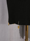 Fashion Spliced Metal Pin Two Piece Set for Women Stand Collar Long Sleeve Pullvers Mid Waist Bodycon Knee Skirt Suit Female