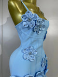 Elegant Chic 3D Beaded Flower Spaghetti Strap Short Bodycon Bandage Dress Luxury Party Prom Gown Birthday Wedding Guest Dresses