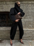 Women Big High Neck Black Jackets Fashion Solid Long Sleeve Breasted Loose Coats Female Autumn Winter Chic Casual Street Outwear