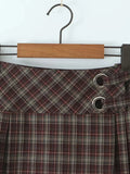 Edgy Street Style Plaid Mini Skirts for Women Low Waist Metal Ring Accent Pleated Hem for Vintage Music Festival