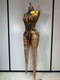 Sparkly Diamond Women Sexy Mesh Jumpsuit Nightclub Bar Party Show Gogo Dancer Clothing Drag Queen Outfit Stage Costume