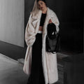 Full Sleeves Faux Long Coat Women's Fashion Casual Lapel Loose Warm Overcoats 2025 Winter New Daily High Street Outwear