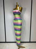 Women Sexy Halter Backless Colorful Bodycon Maxi Long Bandage Dress Nightclub Evening Party Celebrate Birthday Fashion Clothing