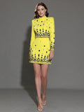 Two Piece Sets for Women Stand Collar Long Sleeve Spliced Diamonds Top High Wiast Mini Skirt Elegant Outfit Female
