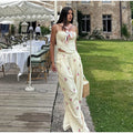 Floral Print Ruched Strapless Tube Top Elastic Waist Wide Leg Pants 2-Piece Set 2026 Summer Women Resort Bohemian Casual Outfit