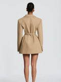 Women Shiny Khaki Blazer Mini Dress V Neck Double Breasted Long Sleeve Slim Waist Formal Cocktail Prom 2026 New Chic Hot Gowns