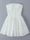 Colorblock Printing Designer Dresses For Women Strapless Sleeveless High Waist A Line Dress Female Fashion Style