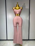 Women Sexy Bandage Crop Top Pant Set Evening Party Club Luxury Birthday High Street Fashion Elegant Luxury Birthday Outfit