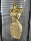 Pink Foil Color Women Sexy Strap Bodycon Mini Bandage Dress Nightclub Party Celebrate Birthday Girls Vacation Outfit Wholesale