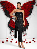 Fashionable Off -the-shoulder Diamond Bead Maxi Dress For Woman Sexy Strapless Backless Celebrity Sparkly Evening Party Gowns
