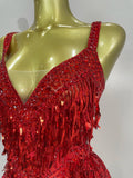 Luxury Sparkly Rhinestone Sequins Tassel Mesh Bodysuits Women Celebrate Eveing Birthday Party Nightclub Bar Dencer Stage Costume
