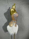 Glamorous Silver Crystal Strapless Dress Sexy Performance Costume Dance Party Singer Stage Nightclub Luxury Outfit