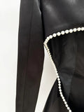 Elegant Beaded pearls blazer pants set Suits women flower white slim blazer +Sexy Mesh See Through sequin Trousers two-piece set