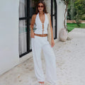 Halter Neck Vest Two-Piece Trouser Set Female Spring Summer New Lace-Up Top Wide-Leg Trousers Pure Cotton Women's Suit