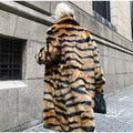 Women Tiger Striped Faux Fur Long Coat Lapel Fluffy Plush Luxury Oversized Overcoat With Side Pockets Winter Warm Outerwear 2026