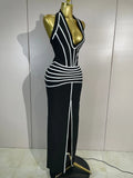 Women Backless Evening Party Prom High Quality Birthday Dress Sexy Halter Neck Black Sleeveless Slit Long Bodycon Bandage Dress