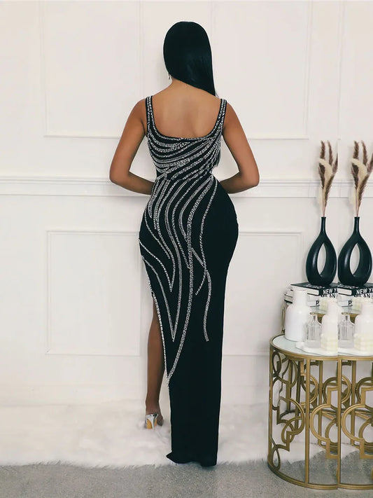 Women Dresses for Special Occasions Sexy Rhinestone Cocktail Floor Length Long Maxi Dress Evening Party Birthday Dresses
