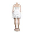 Sexy Rhinestone Bodycon Ruched Puff Suspenders Dresses Women Sheer Mesh Birthday Party Night Clubwear Summer Dresses Robes